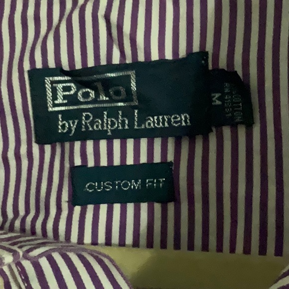 RALPH LAUREN POLO Shirt Mens M Purple & White Stripes CUSTOM FIT - Picture 2 of 5